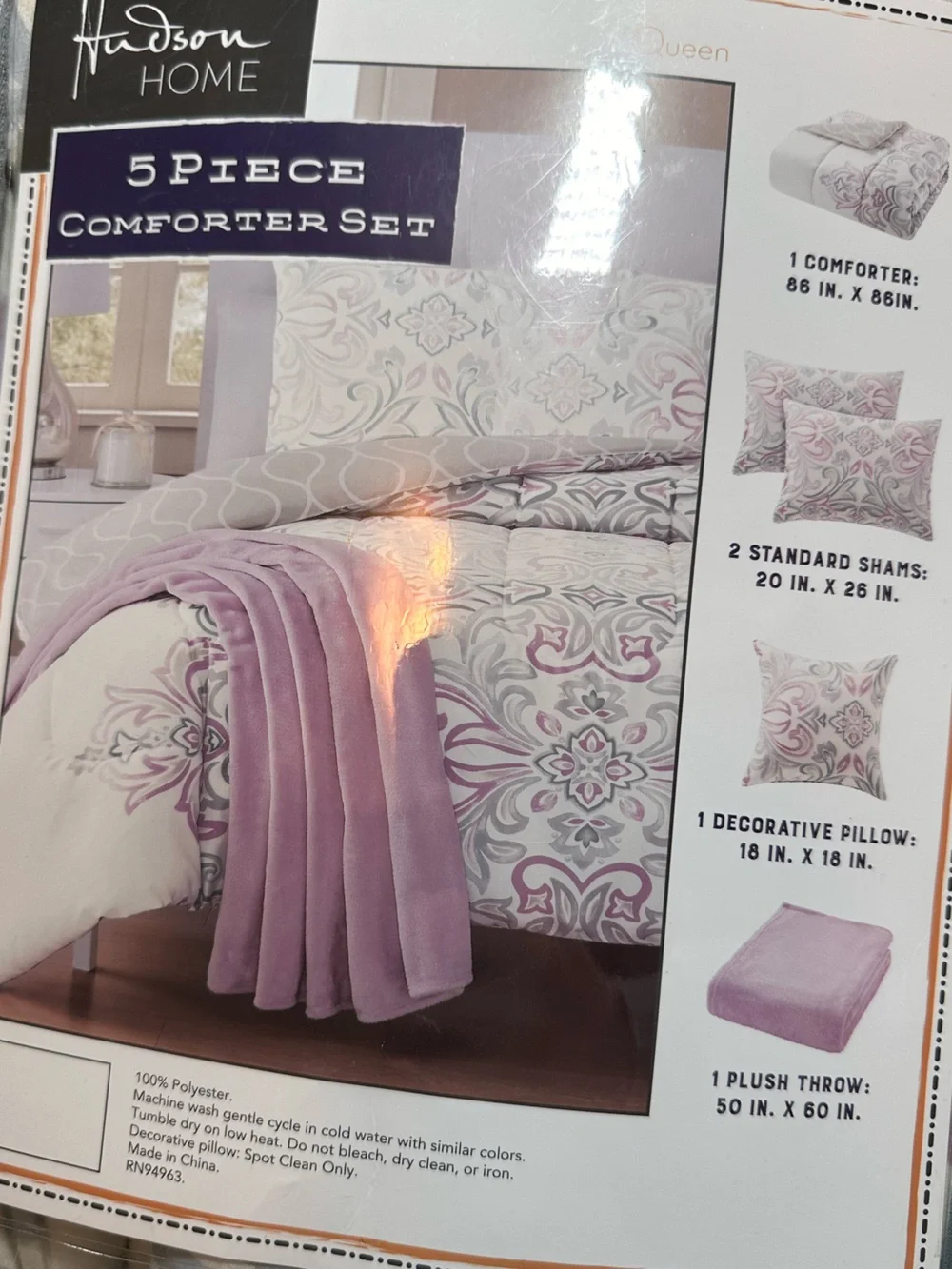 Hudson Home • 5 Piece Comforter Set includes 2 Pillowcases Accent Pillow & Throw